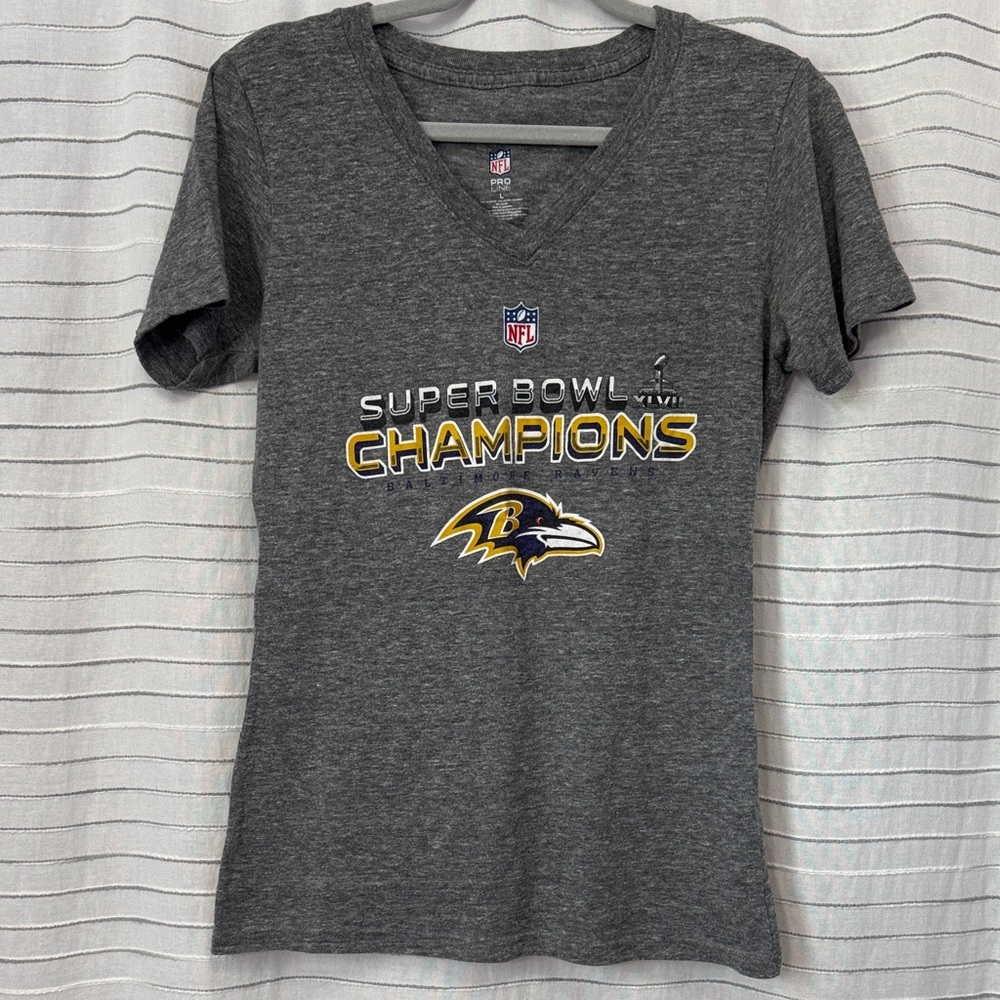 NFL Super Bowl Baltimore Ravens Champions Gray T-Shirt